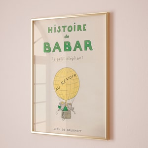 Babar el elefante decoración de pared, Arte imprimible, Decoración de guardería, Decoración de pared de dormitorio infantil, Regalo de bebé de género neutral, Decoración de habitación de bebé