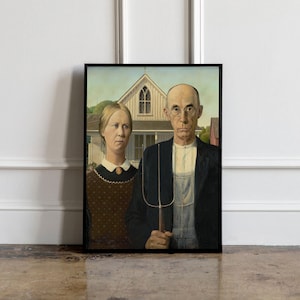 American Gothic by Grant Wood print, Grant Wood Exhibition Poster, Wall decor, Eclectic wall art, Colorful wall art, Vintage decor