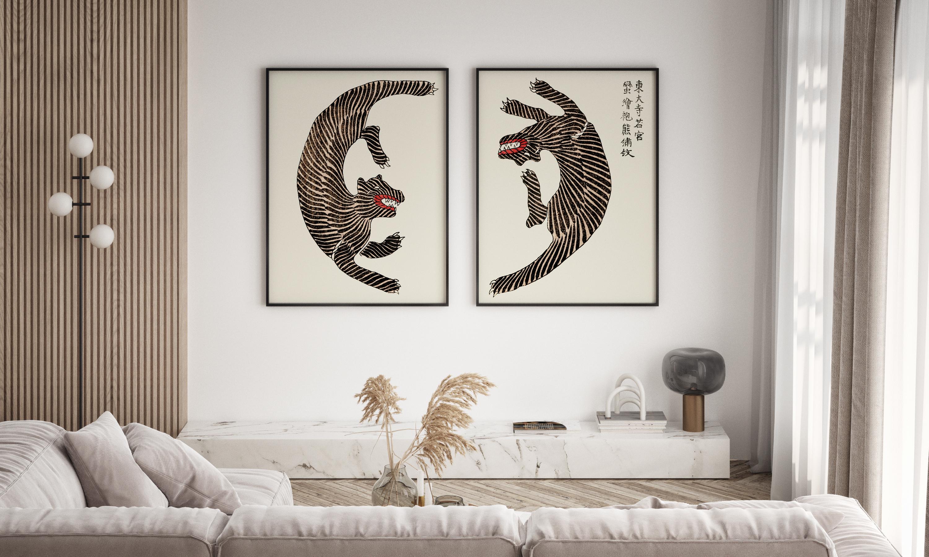SET OF 2 Japanese Vintage Woodblock Print by Taguchi Tomoki