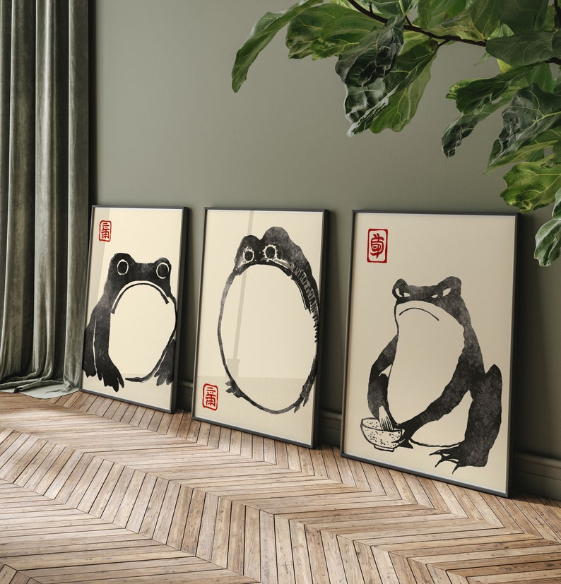 SET OF 3 Matsumoto Hoji Frog Print,Matsumoto Hoji Frog Poster, Japanese Frog Print, Japanese VIntage Wall Art, Japanese woodblock print image 7