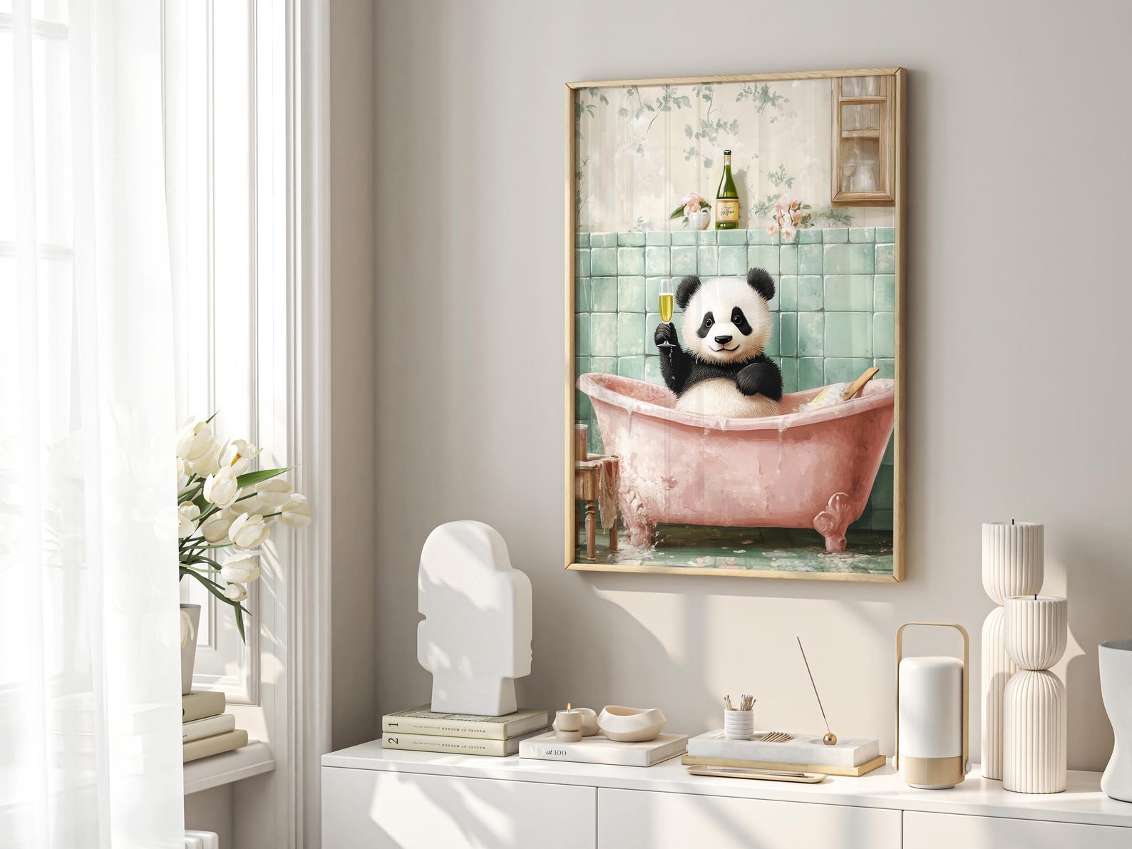 Funny Bathroom Wall Art Print, Fun Art, Panda in a Bath Poster, Art ...