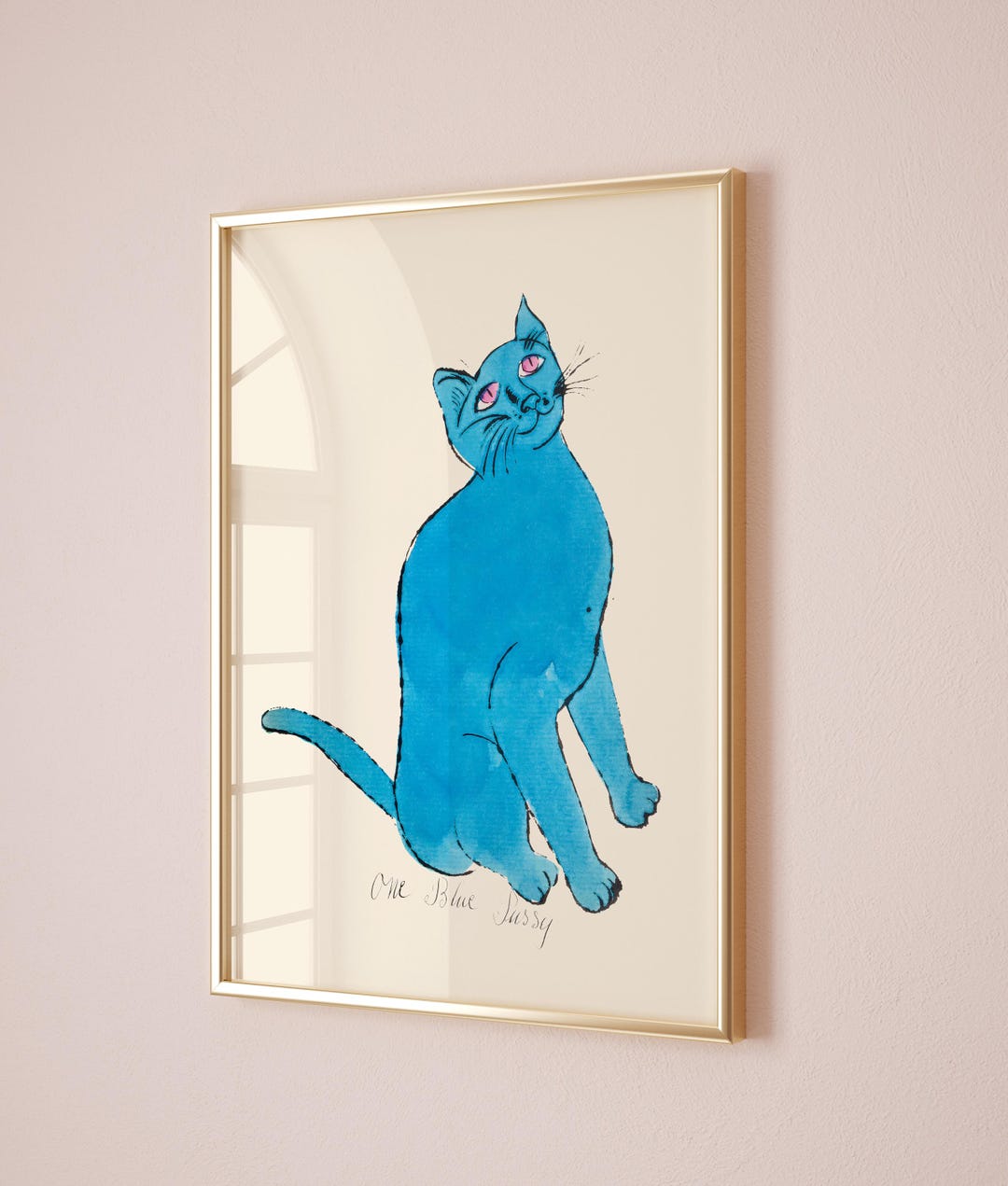 【ポスター】アンディ ウォーホル  「ネコ 青」(A1サイズ) アンディ・ウォーホル額付ポスター-青い猫1954年 (320×390×15mm