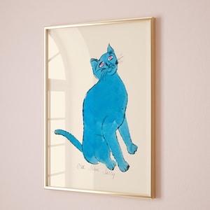 Andy Warhol One Blue Cat pop art poster, Andy Warhol Blue Cat Print, Line Art wall decor, Cat poster, Cat print, Contemporary art print