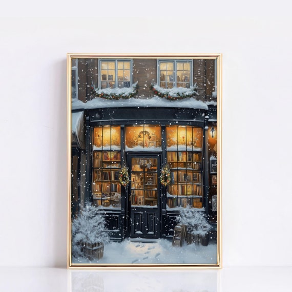 Winter Book Shop New York Wall Art, Reading Nook Print, Bookish Christmas Decor, Book Lover Gift, The Bookshop print, Bookstore poster