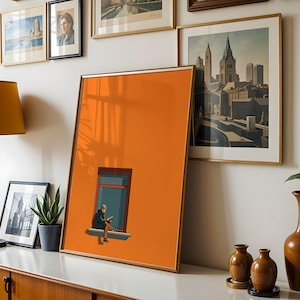 Arte minimalista naranja para pared, pintura decorativa estética para el hogar, estampado cálido y soleado, póster para amantes de los libros, decoración que estimula la dopamina imagen 2