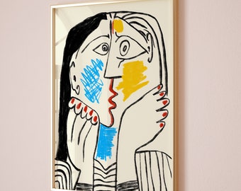 Picasso Ausstellungsplakat, Picasso Der Kuss Kunstdruck, Geschenkidee für Freunde, Picasso Ausstellung Wandkunst Dekor