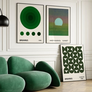 Gallery Wall Art Set Of 3 prints, Andy Warhol Sunset print, Trendy Retro Aesthetic wall art Print, Bauhaus Wall Decor print, Birthday Gift