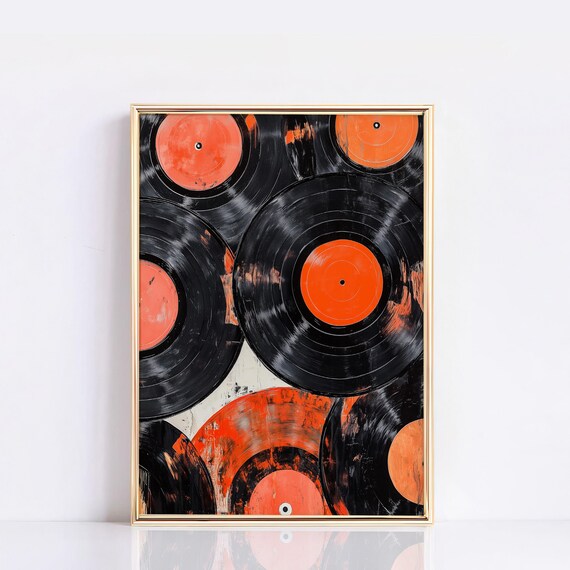 Vintage Vinyl Records Wall Art Print, Retro Music Lover Decor