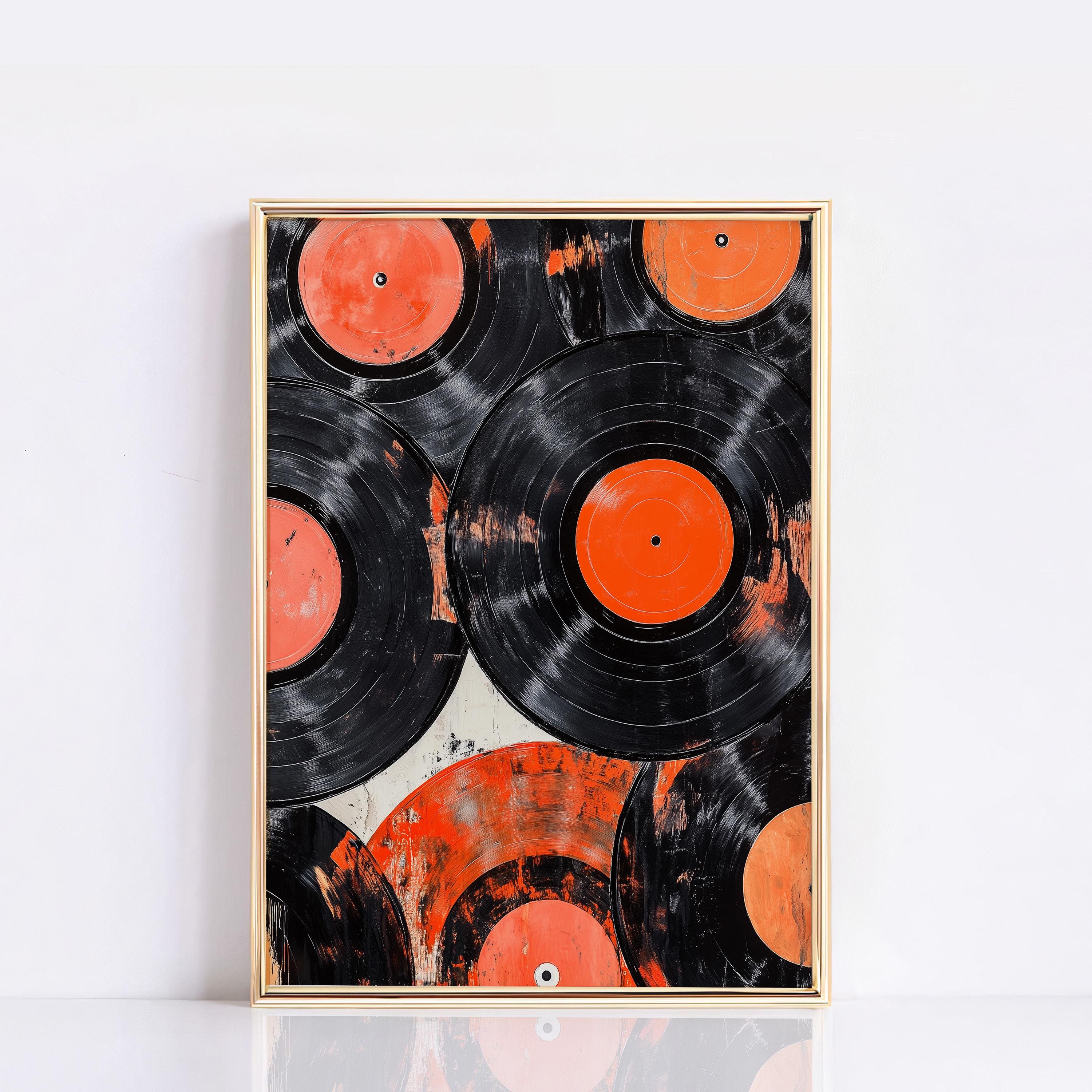 Vintage Vinyl Records Wall Art Print, Retro Music Lover Decor