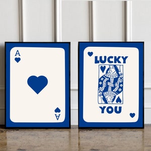 SET DI 2 arte della parete retrò alla moda, poster Lucky You, stampa estetica retrò, poster della carta Black Ace, arte della parete alla moda, idea regalo