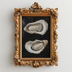 Stampa artistica di pittura a olio di ostriche, natura morta artistica di ostriche, arte della cucina francese, arredamento del ristorante, arte originale di natura morta, decorazione della parete della cucina