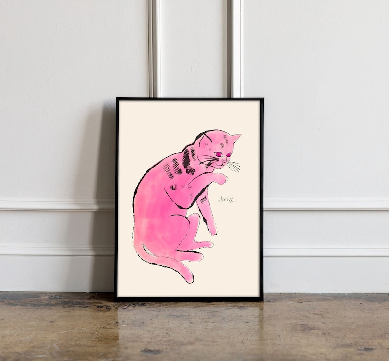 Andy Warhol Cat Sam pop art poster, Andy Warhol Pink Cat Print, Line Art wall decor, Cat poster, Cat print, Contemporary art print image 5