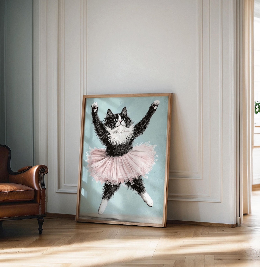 Black Cat Ballerina Wall Art Print, Cat Ballerinas Poster, Funny ...