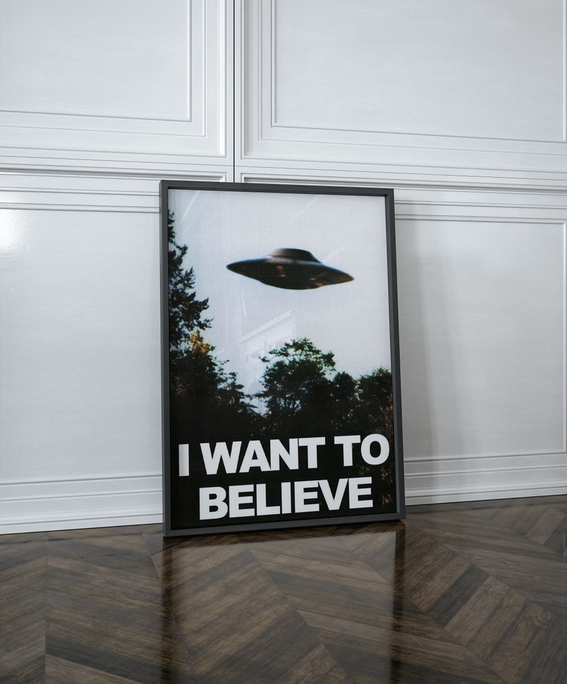 I Want to Believe vintage poster, Sci-fi poster, UFO print, Living Room Print, Retro sci fi art, I want to believe X files, Science poster imagem 7