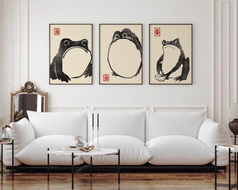 SET OF 3 Matsumoto Hoji Frog Print,Matsumoto Hoji Frog Poster, Japanese Frog Print, Japanese VIntage Wall Art, Japanese woodblock print image 8