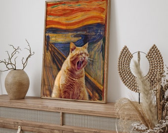 エドワード・ムンクの有名な猫の絵画、叫び猫のアートプリント、誕生日