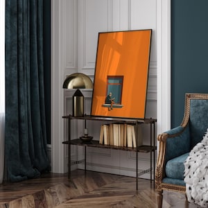 Arte minimalista naranja para pared, pintura decorativa estética para el hogar, estampado cálido y soleado, póster para amantes de los libros, decoración que estimula la dopamina imagen 3