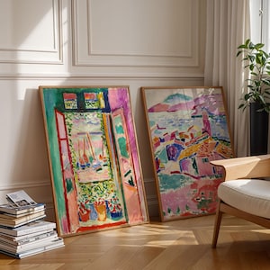 SET OF 2 Henri Matisse Posters set, Open Window Poster, View of Collioure Print, Henri Matisse wall art, Henri Matisse wall set, Gift idea image 2
