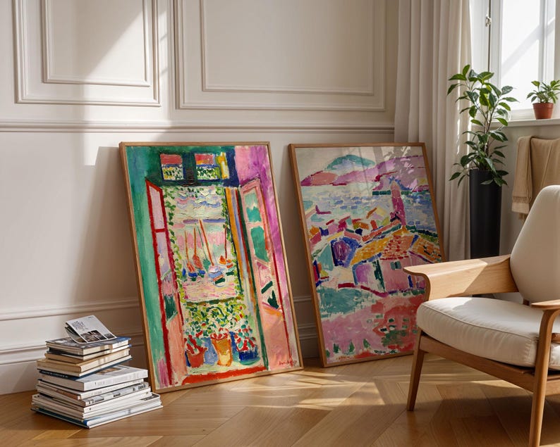 SET OF 2 Henri Matisse Posters set, Open Window Poster, View of Collioure Print, Henri Matisse wall art, Henri Matisse wall set, Gift idea image 2