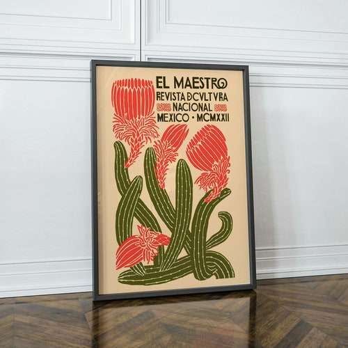 Mexican Cactus Vintage Print, Cactus wall art, Boho wall decor, Gift for mum, Cactus Print, Mexican Vintage Poster, Modern Art