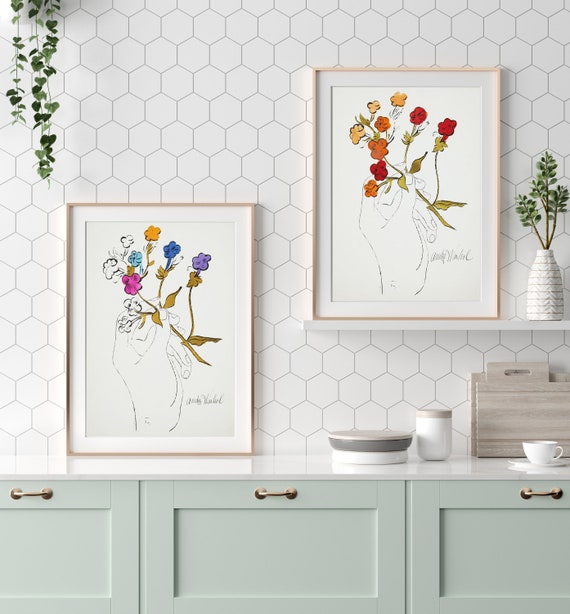 SET OF 2 Rare Andy Warhol Flower Drawing Poster, Andy Warhol