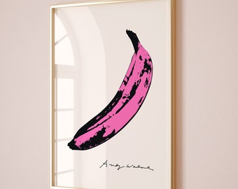 Andy Warhol Pink Banana pop art poster, Andy Warhol Banana Print, Velvet Underground cover art, Kitchen wall decor