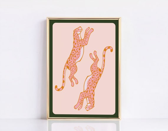 Cheetah Retro Vintage print, Cheetah Poster, Bold Green and Pink Vintage Wall Art, Eclectic Wall Decor, Pink Cheetah Art, Gift Idea