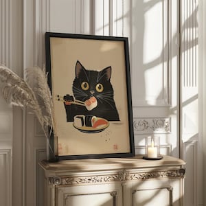 Japanese Sushi Cat Poster, Japanese Cat Print, Cat Lovers Gift ...