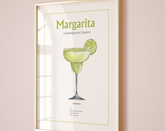 Cocktail Margarita Art Print, Bar Cart wall Decor, Cocktail Poster, Party Signature Drink print, Trendy Wall art, Cocktail print