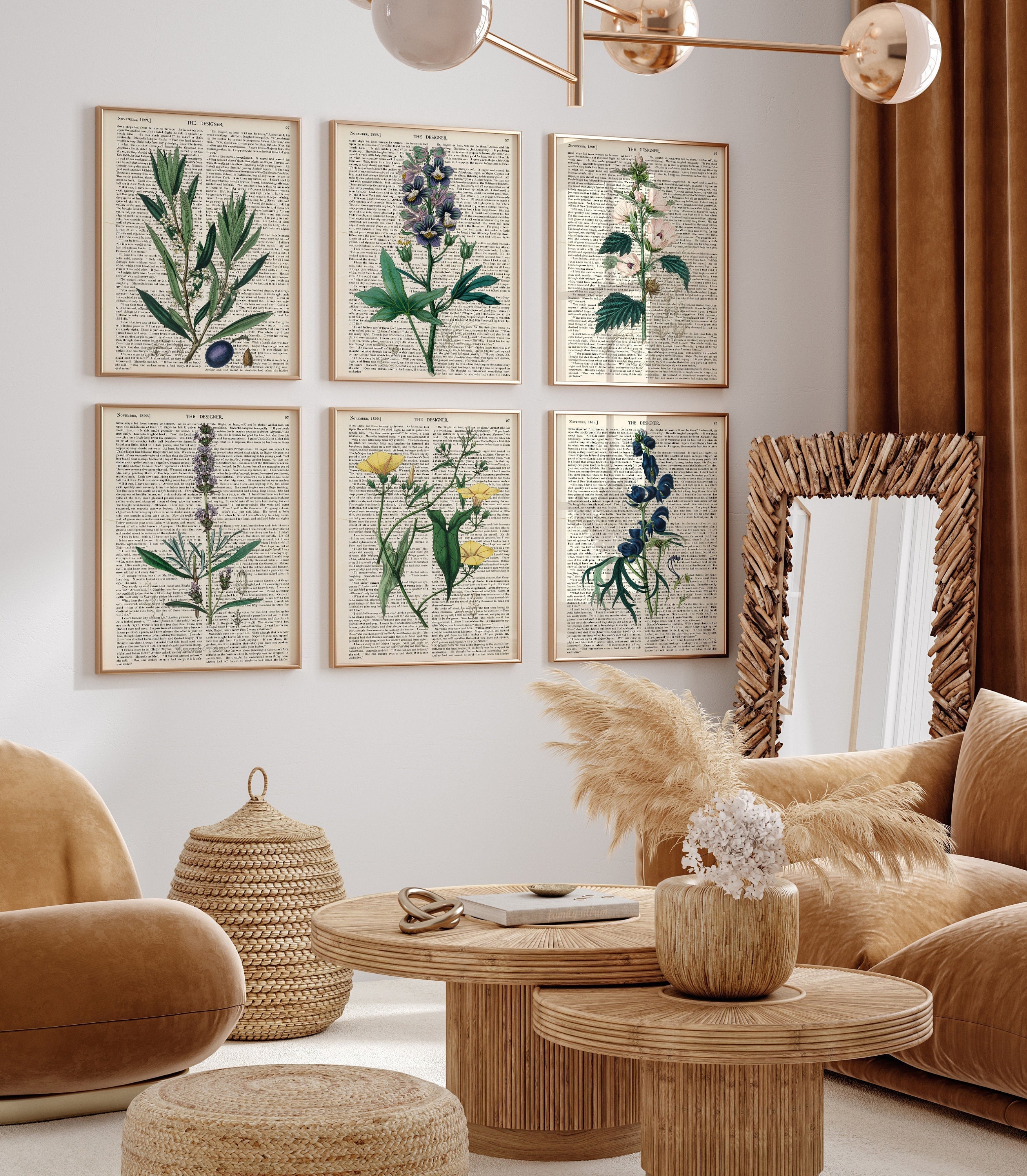 Set of 6 Botanical Print, Set of 6 Vintage Prints, Set of 6 botanical Fern Prints, Modern Flower wall art, Gift print, Home Decor print