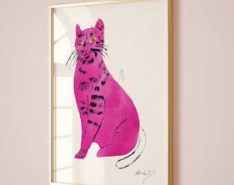 Andy Warhol Pink Cat pop art poster, Andy Warhol Pink Cat Print, Warhol wall decor, Cat Lover Print, Contemporary art print, Modern wall art