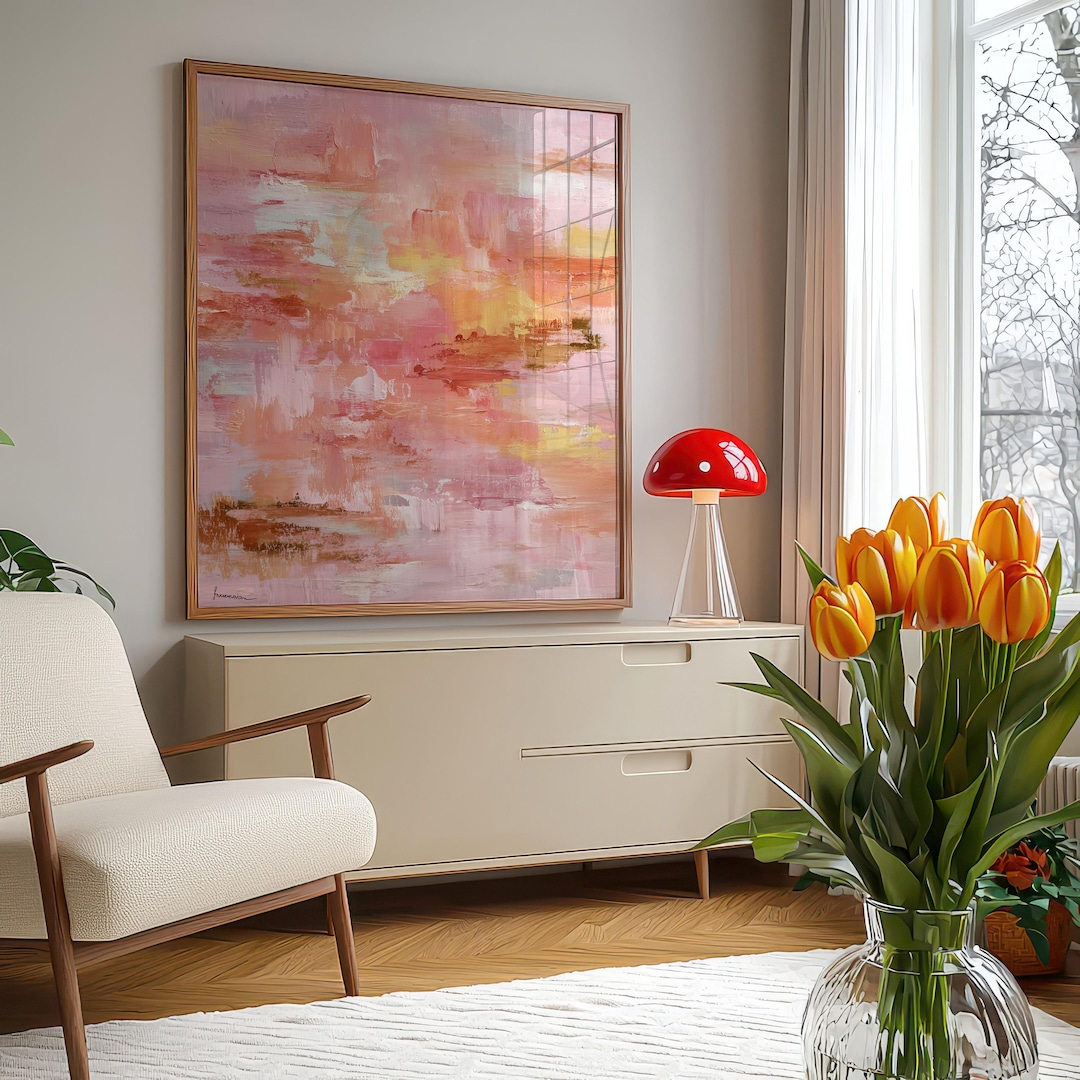 Orange and Pink Abstract Art Print, Minimalist Wall Decor, Modern ...