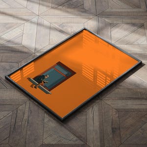 Arte minimalista naranja para pared, pintura decorativa estética para el hogar, estampado cálido y soleado, póster para amantes de los libros, decoración que estimula la dopamina imagen 4