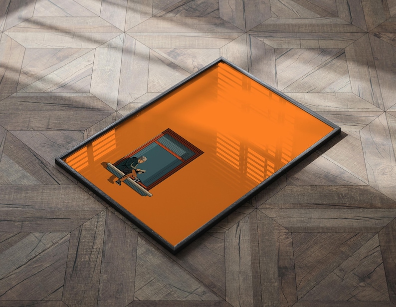 Arte minimalista naranja para pared, pintura decorativa estética para el hogar, estampado cálido y soleado, póster para amantes de los libros, decoración que estimula la dopamina imagen 4