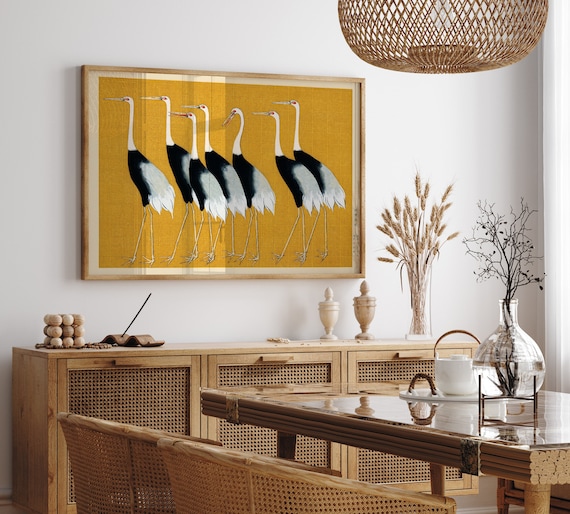 Vintage Japanese poster with Seven Cranes, Bird illustration print, Wall art print, Home Decor, Ogata Korin poster, Gift wall decor