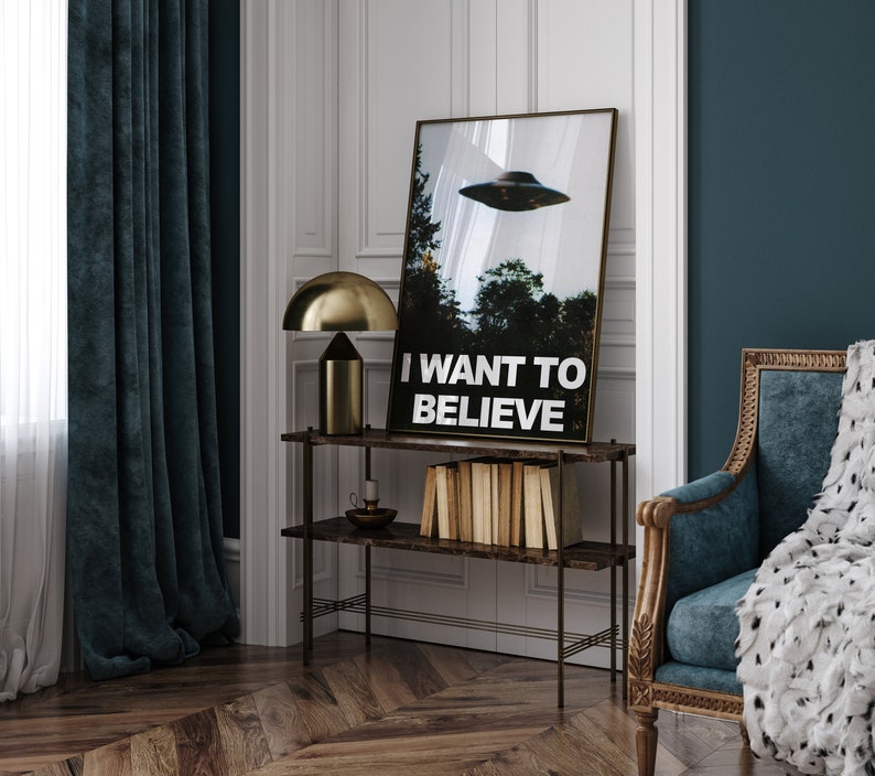 I Want to Believe vintage poster, Sci-fi poster, UFO print, Living Room Print, Retro sci fi art, I want to believe X files, Science poster imagem 2