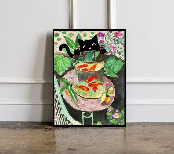 Henri Matisse Gold Fish With Black Cat Poster, Henri Matisse Wall