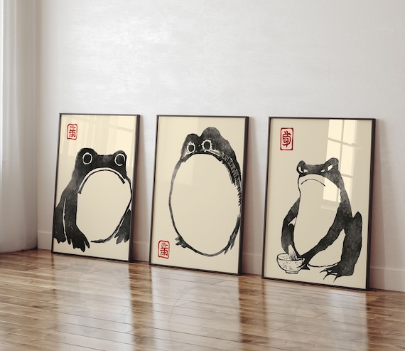 SET OF 3 Matsumoto Hoji Frog Print,Matsumoto Hoji Frog Poster, Japanese Frog Print, Japanese VIntage Wall Art, Japanese woodblock print