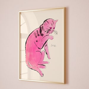 Cartel de arte pop de Andy Warhol Cat Sam, Andy Warhol Pink Cat Print, decoración de pared Line Art, cartel de gato, impresión de gato, impresión de arte contemporáneo