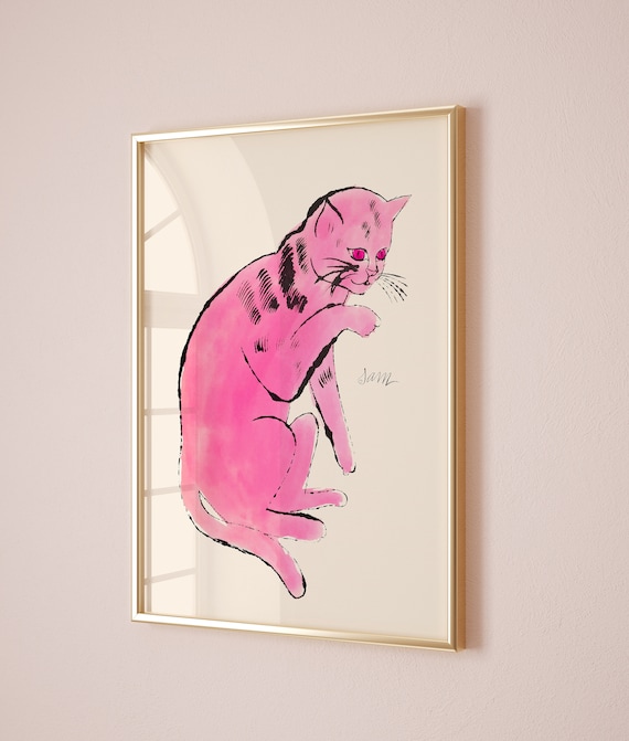 Andy Warhol Cat Sam pop art poster, Andy Warhol Pink Cat Print, Line Art wall decor, Cat poster, Cat print, Contemporary art print