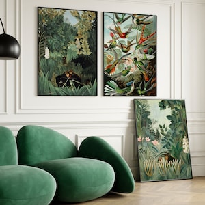 SET OF 3 Henri Rousseau Print, Jungle tropical poster, Tropical wall art, Exhibition poster, Mid Century Modern, Henri Rousseau poster