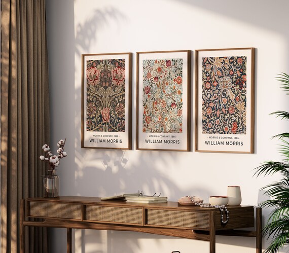Lot De 3 Toiles William Morris Vintage Neutre - Impressions Sur Toile 30x40 Cm Pour Décoration Murale