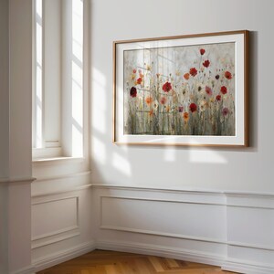 Wildflower Field Framed Wall Art, Abstract Botanical Landscape print, Vintage Floral Decor, Modern Farmhouse Art, Flowers Wall Art Print image 3