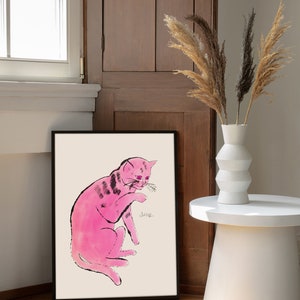 Andy Warhol Cat Sam pop art poster, Andy Warhol Pink Cat Print, Line Art wall decor, Cat poster, Cat print, Contemporary art print image 3