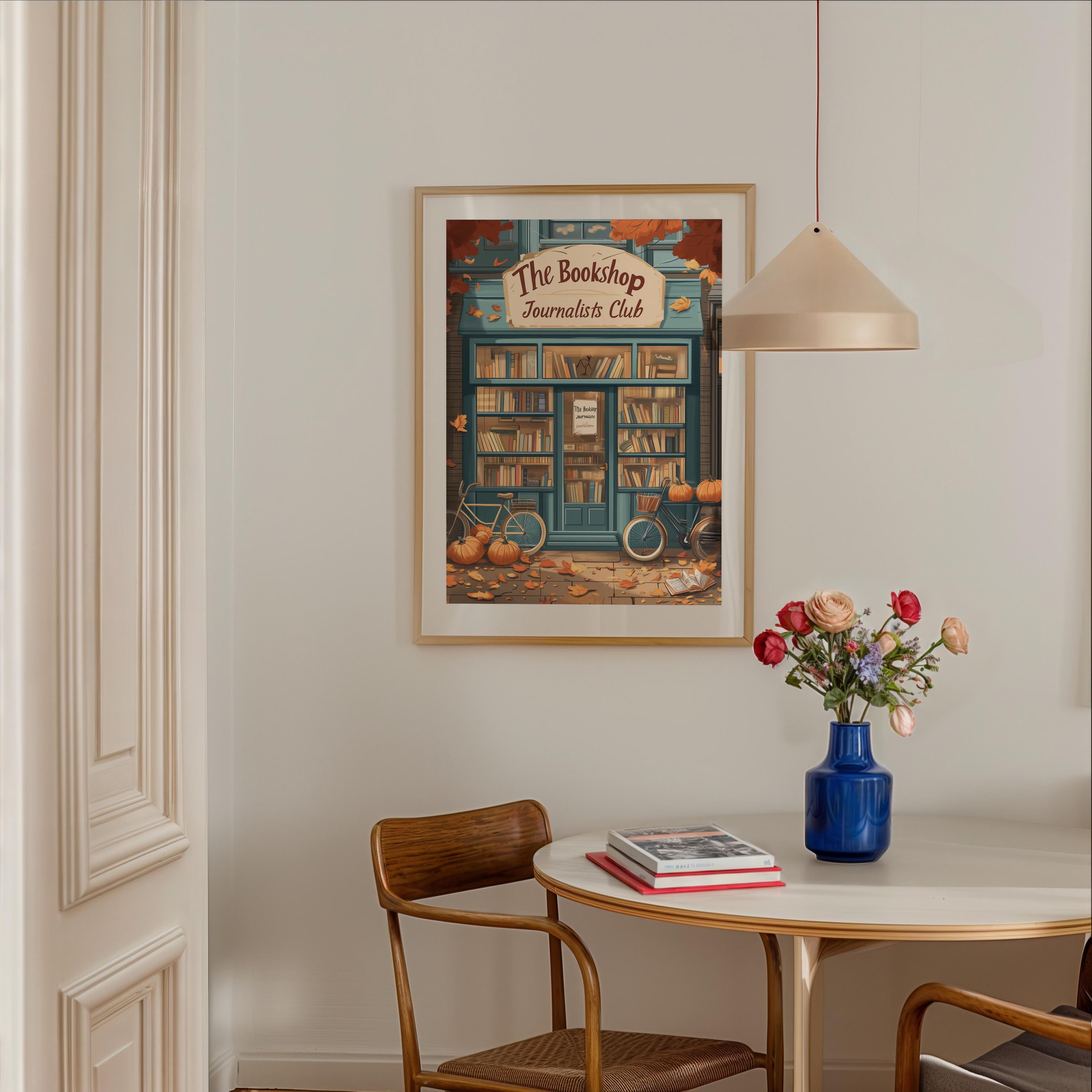 Autumn Bookshop Poster, Fall Wall Art Poster, Pumpkin Spice Print ...