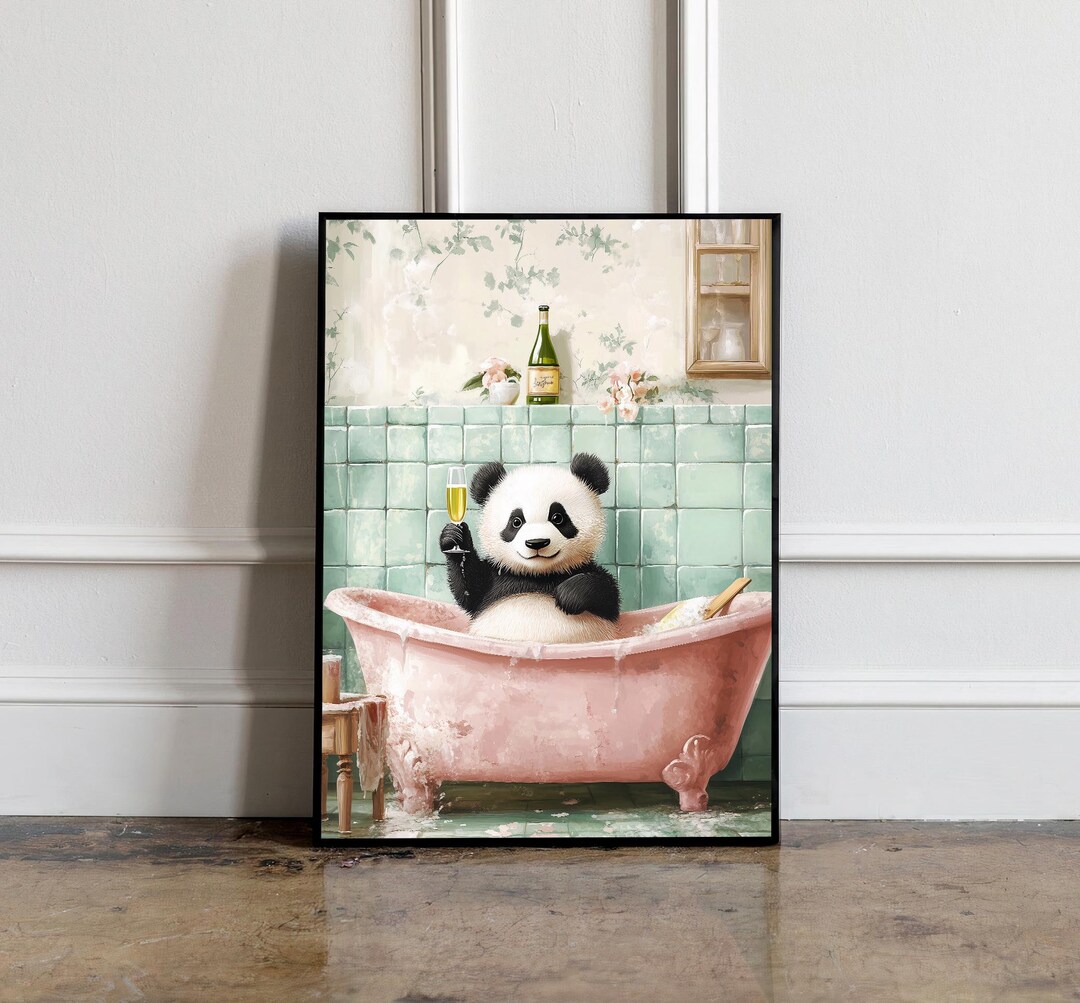 Funny Bathroom Wall Art Print, Fun Art, Panda in a Bath Poster, Art ...