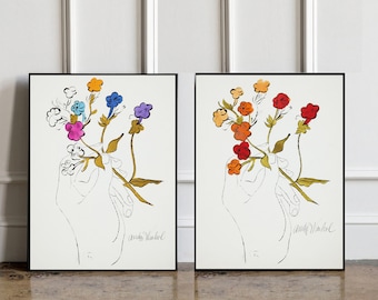 SET OF 2 Rare Andy Warhol Flower drawing poster, Andy Warhol Flower Print, Flower Hand poster, Wall art decor, Warhol Minimalist print