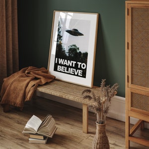 I Want to Believe vintage poster, Sci-fi poster, UFO print, Living Room Print, Retro sci fi art, I want to believe X files, Science poster imagem 4