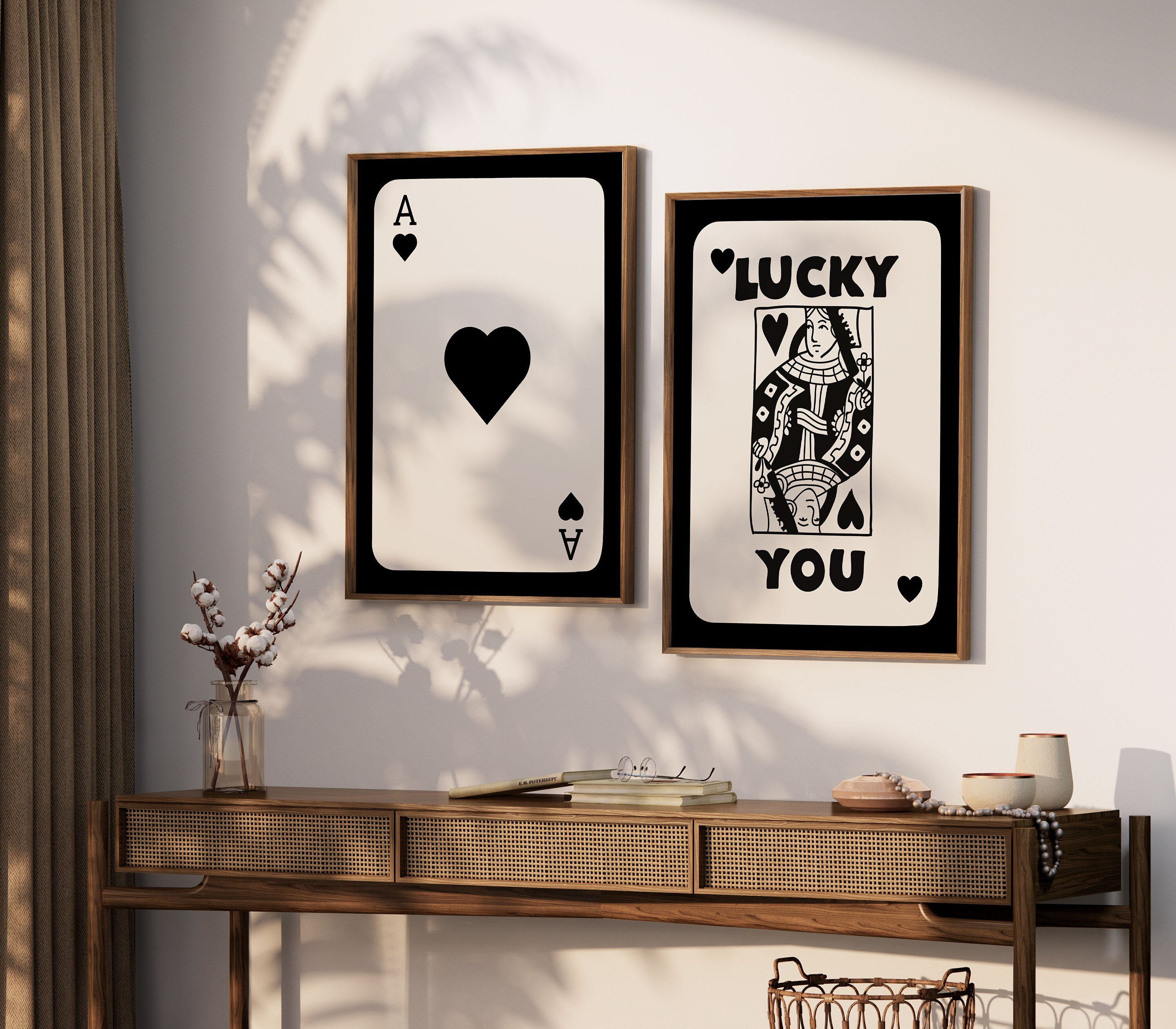 SET OF 2 Trendy Retro Wall Art, Lucky You Poster, Retro Aesthetic