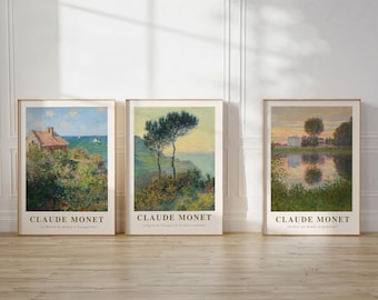 SET OF 3 Claude Monet Prints, Monet vintage Poster, Monet Paintings, Vintage Impressionist Artwork, Famous Painting Decor, Farmhouse decor